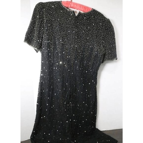 Laurence Kazar Black Sequins Silk Beaded Dress Size Medium Petite - Picture 10 of 12